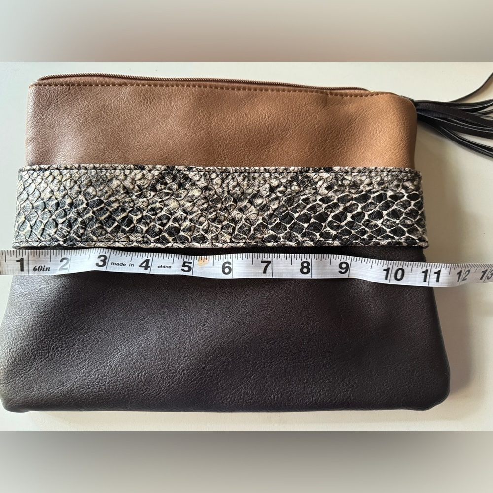 Chic Black and Tan Clutch with Snakeskin Accent - Picture 8 of 9